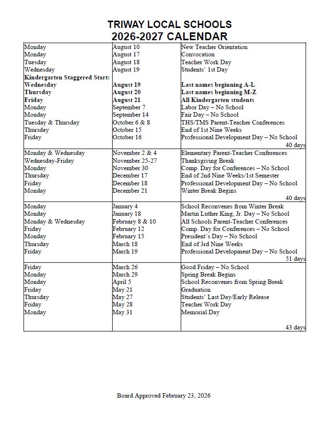 2026-2027 District Calendar